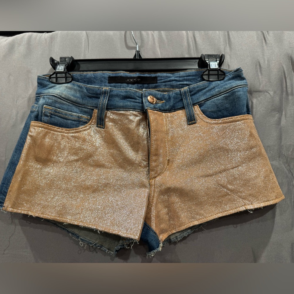 Joe's Jeans Metallic Gold-Front Denim Cutoff Shorts
